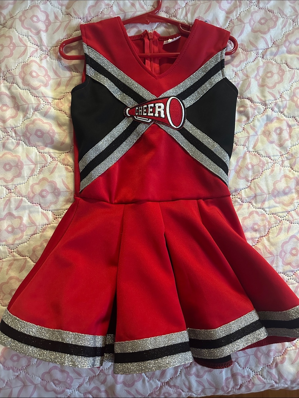 Girls Red Cheerleader Costume Dress with Silver Trim